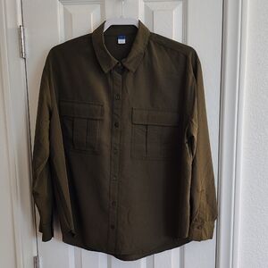 Old Navy Women's Size Large Olive Button-Up Blouse